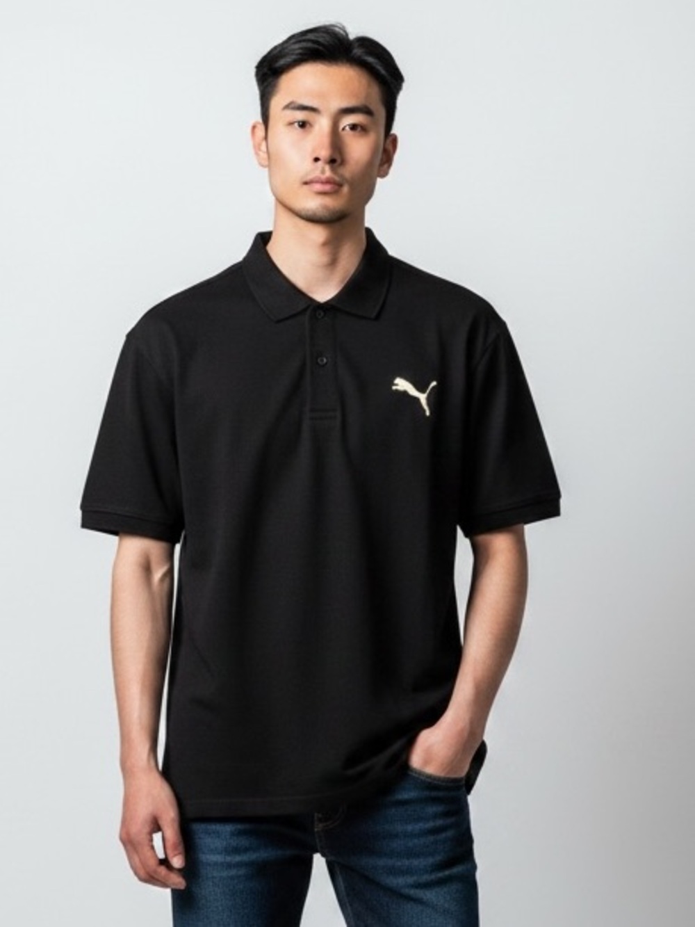 Puma Black Polo with White Puma Logo Men's XL